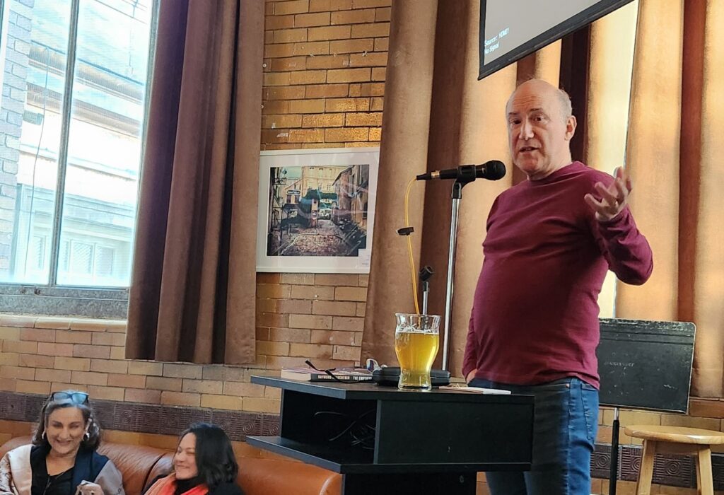 At the launch of "The Emptiest Quarter," February 2024, The Staircase Theatre, Hamilton.